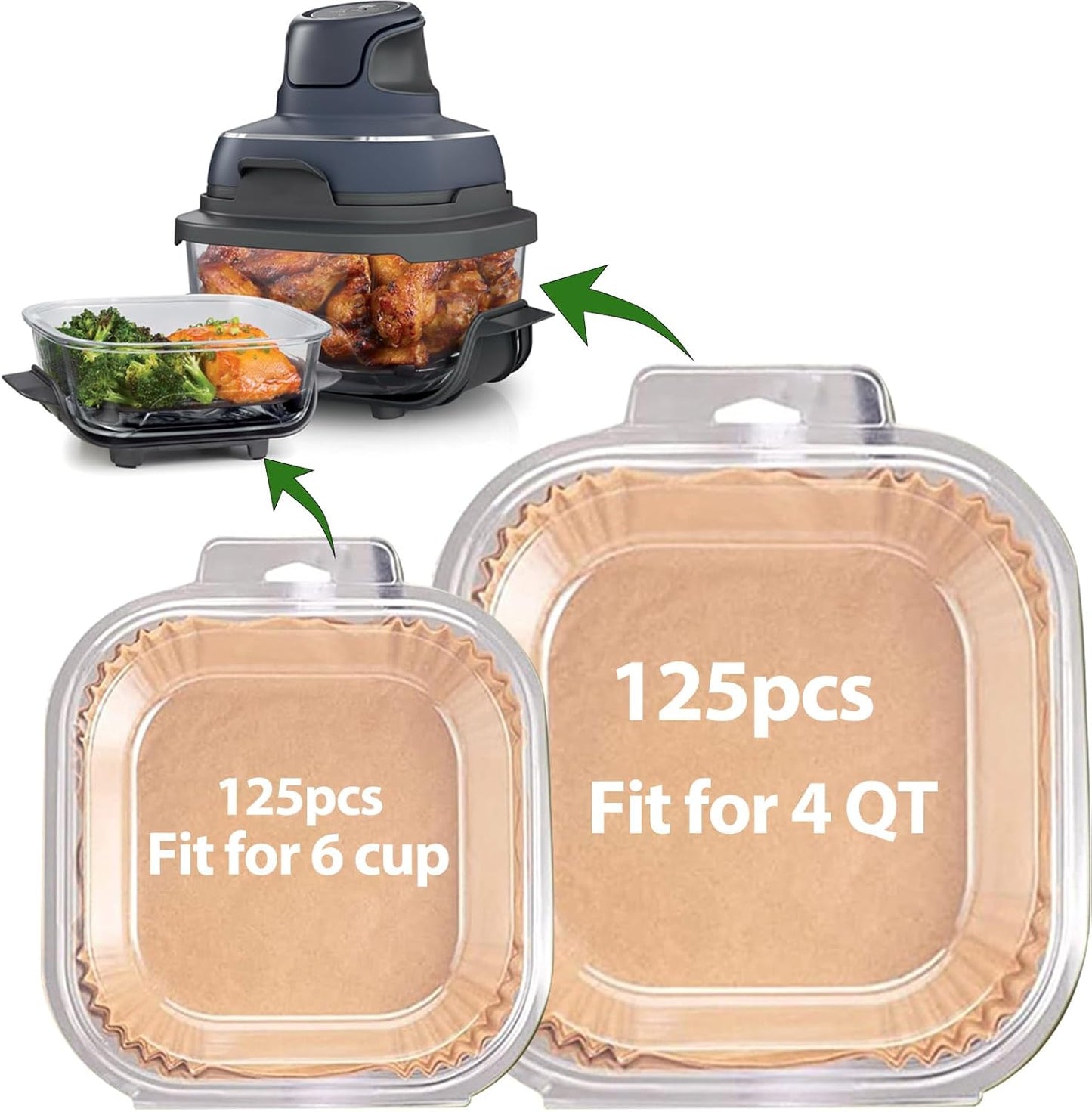 Air Fryer Liners for Ninja Crispi, Disposable 125 + 125 Pcs